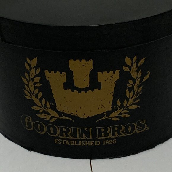 Vintage Goorin Bros Cardboard Hat Box Strap Storage Container Paper Black Gold - Picture 2 of 16